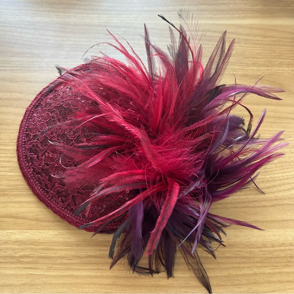 Handmade in Ireland Elegant Feathered Burgundy Fascinator - Picture 3 of 10